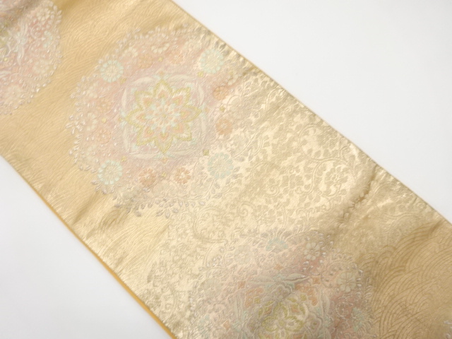 JAPANESE KIMONO / ANTIQUE FUKURO OBI / SILK / WOVEN WAVE & FLORAL CREST